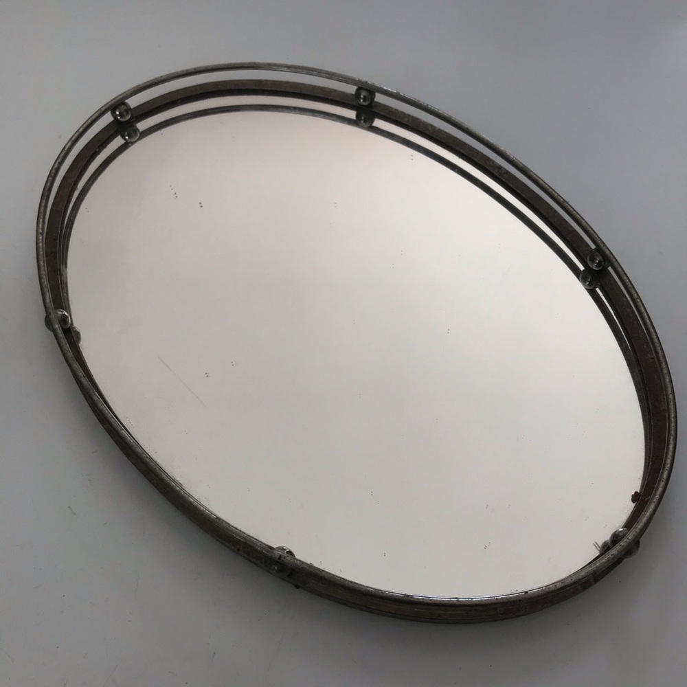 Vintage Silver-Toned Oval Vanity Tray